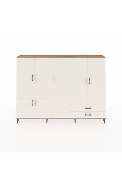 Dienni Arges Dolap 12 Raflı 2 Çekmeceli 7 Kapaklı 220x30x163 Çam-Aytaşı