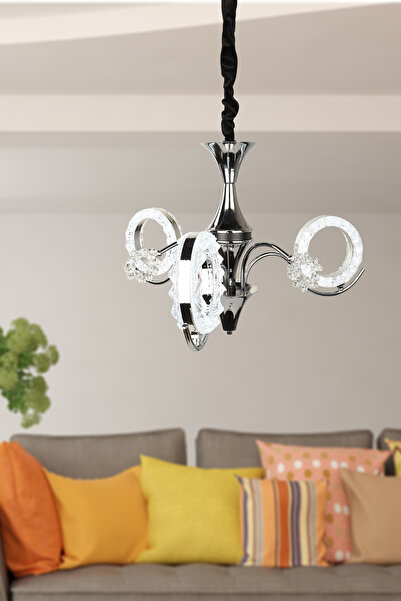 Begüsa Karel Ledli 3.Lü Avize Krom Kaplama