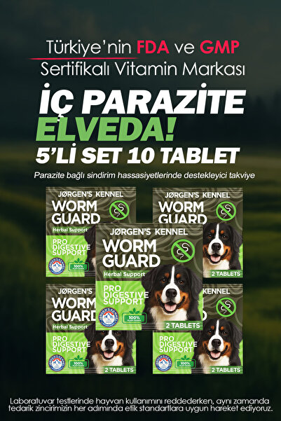 Jorgens Kennel Köpek için 5'li Parazt %100 İç Bitkisel Tablet ve Hapı 10 Tabl...