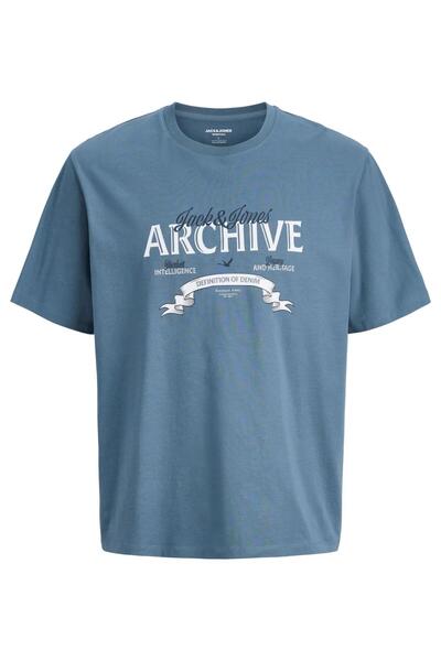 Jack & Jones JACK&JONES 12294516 JJEDOVER ON YAZILI BATTAL BUYUK BEDEN KISA KOL TSHIRT