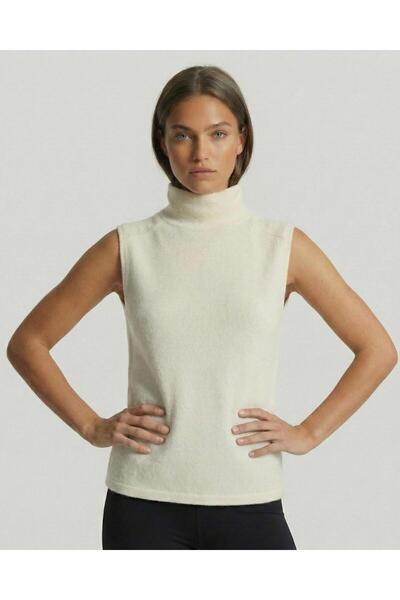 AMİDA Women's Sleeveless High Neck Ecru Knit Sweater - 2534