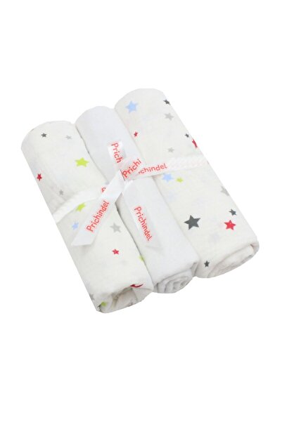 PRICHINDEL Set de 3 scutece din pânză, muselină și fină cu stele colorate, bu...