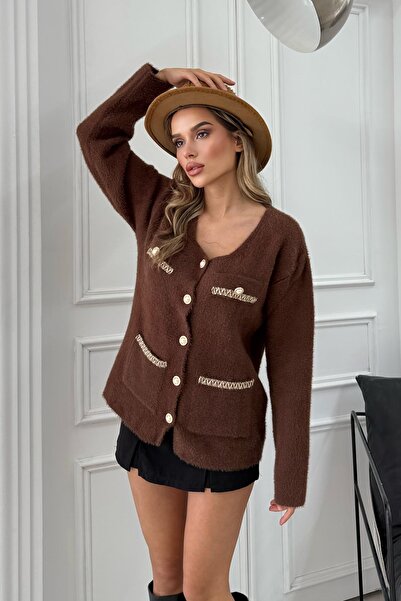 RB CLUB Women's Button Detailed Cardigan Brown