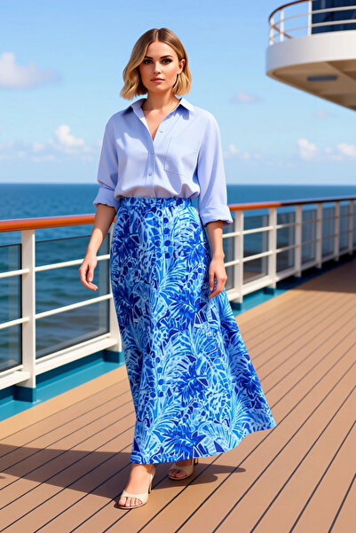 BENERLY Fusta plisată maxi pentru femei, cu talie înaltă, cu fermoar și curea...