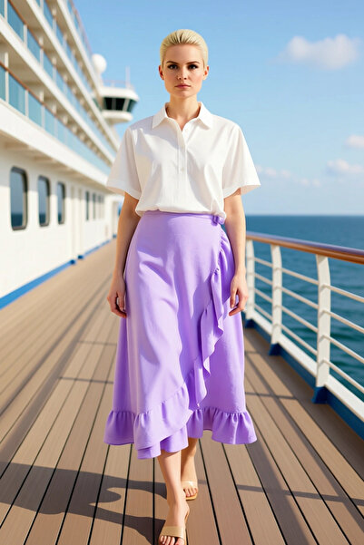 BENERLY Women's Maxi Skirt Flared Wrap Style Plain Pattern Aerobin Fabric Fun...