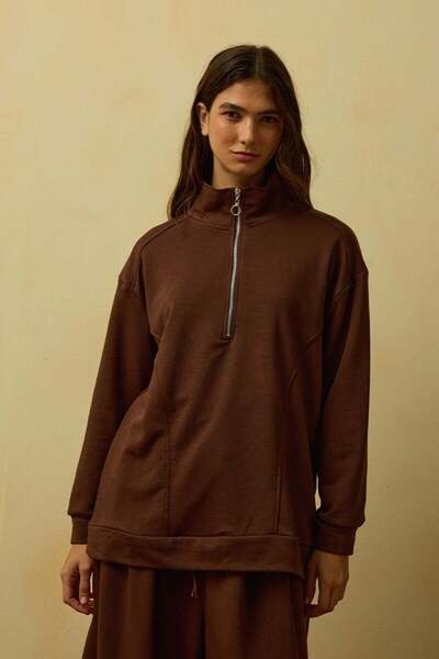 Ceylan Otantik Μπλούζα με μισό φερμουάρ Bitter Brown 3 νήματα