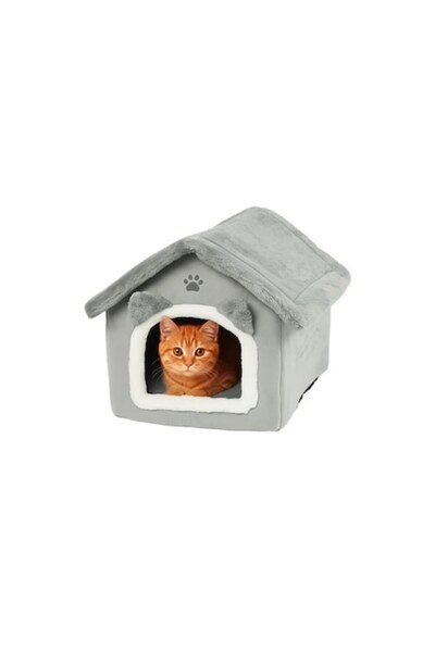 Purlov Cat bed, house-shaped, roof with zipper, grey, 39x38x35 cm