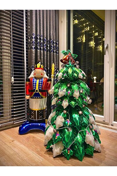 BEY AMBALAJ مجموعة بالونات زينة السنة الجديدة على شكل شجرة الصنوبر وكسارة الب...