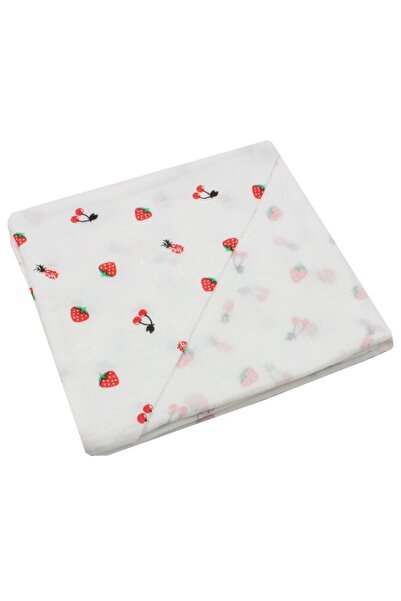 PRICHINDEL Muslin hooded towel, strawberries and cherries, white, 80 x 100 cm