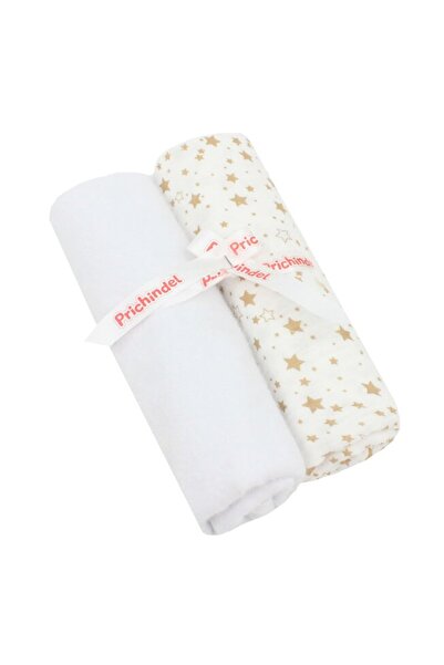 PRICHINDEL Set de 2 scutece, muselină și flanel, steluțe bej, 80 x 67 cm, alb