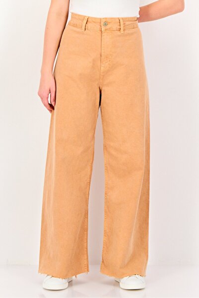 PROMOD بنطلون جينز أرجل واسعة قابل للتمدد ومغسول بقصّة عادية، لون مرجاني