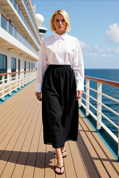 BENERLY Fusta de damă din gabardină, lungime maxi, cu model uni, croială larg...