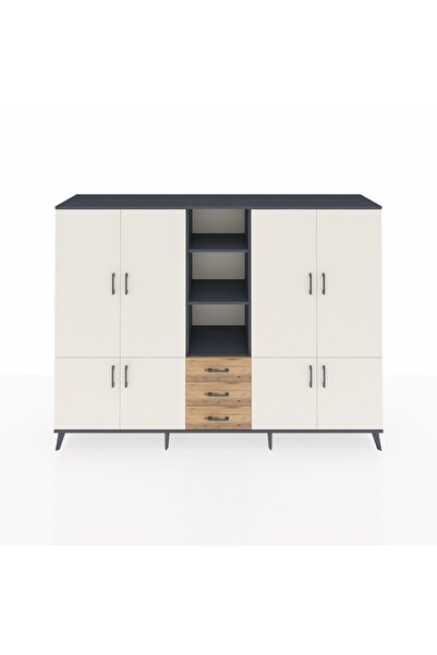 Dienni Hyperion Dolap 11 Raflı 3 Çekmeceli 8 Kapaklı 220x44x163 Antrasit-Ayta...