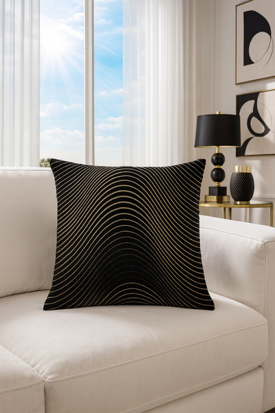 Premier Home Velvet Cushion Cover Black Gold V1 60X60