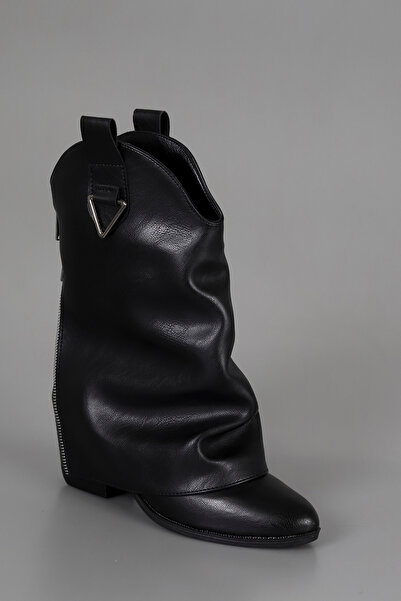kajal ayakkabı Btkv10 Half Cowboy Boots with Back Zipper Detail