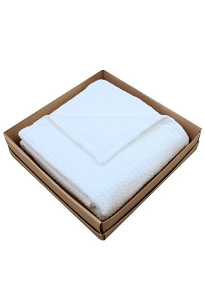 PRICHINDEL Pătură deluxe Anna tricotată, cu broderie pe dos din muselină, alb...