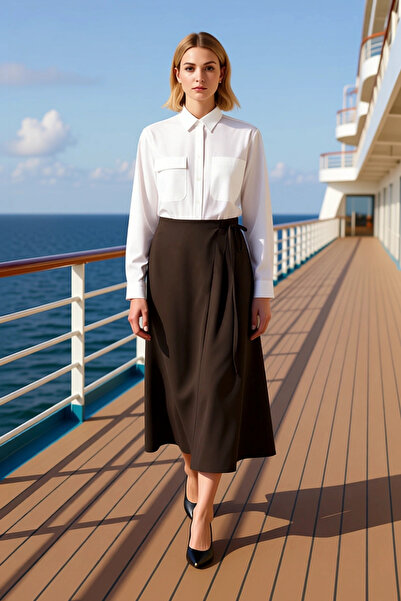 BENERLY Fusta țesută în formă de A pentru femei, cu model simplu, funcțională...