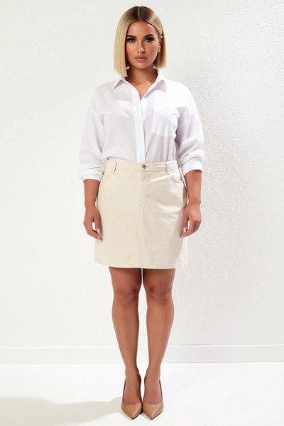 BENERLY Women's High Waist A-Line Denim Skirt Plain Pattern 100% Cotton Mold ...