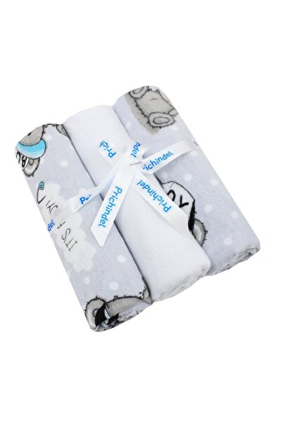 PRICHINDEL Set de 3 scutece de bumbac „Este un băiat”, alb cu gri, 80 x 70 cm