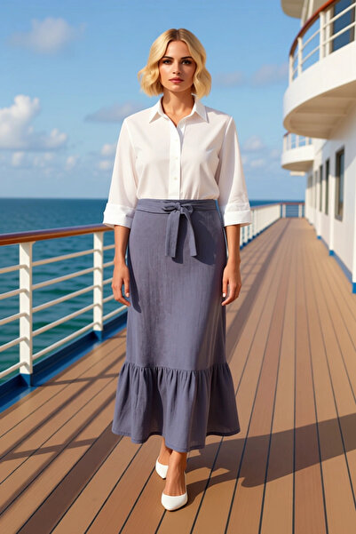 BENERLY Women's Maxi Skirt Ruffle Detail 100% Cotton A-Line Plain Pattern Fun...