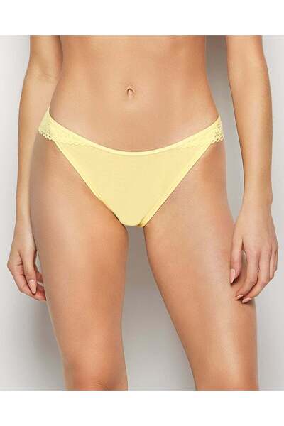 La senza سروال داخلي جذاب مع حافة دانتيل باللون الأصفر الهادئ