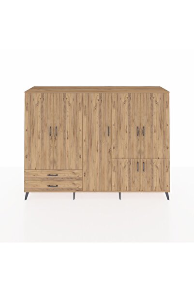 Dienni Hyperion Dolap 12 Raflı 2 Çekmeceli 7 Kapaklı 220x44x163 Çam-Çam