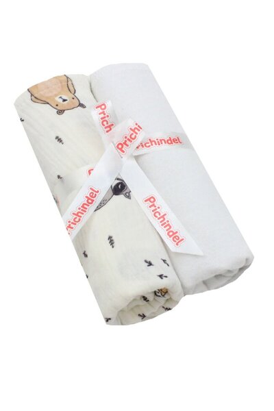 PRICHINDEL Set de 2 scutece din pânză, muselină și flanel, raton și ursuleț, ...