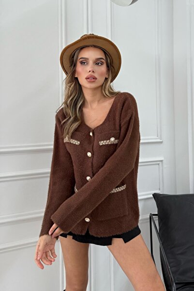 RB CLUB Women's Button Detailed Cardigan Brown