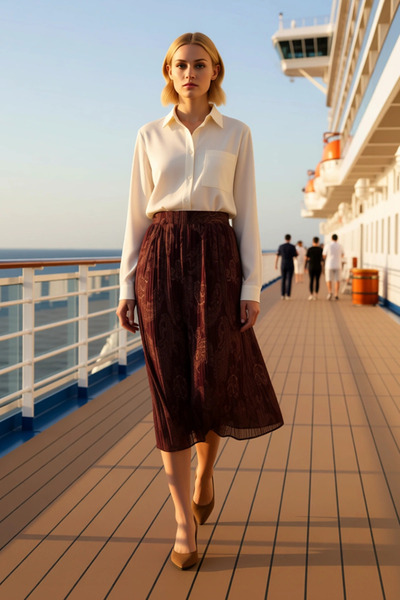 BENERLY تنورة نسائية متوسطة الطول منسوجة بنمط شال مطوي، خصر عادي، عملية ومتين...