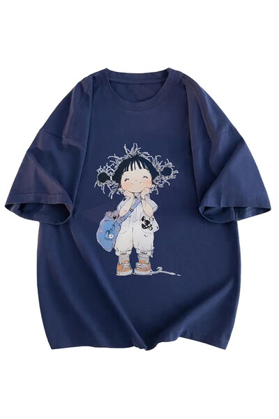 PENTLITH Women's Short Sleeve T-Shirt Cute Cartoon Print - Loose Fit, Round Neck