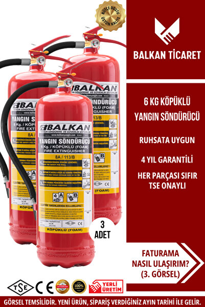 Balkan Ticaret YANGIN SÖNDÜRME TÜPÜ 6KG KÖPÜKLÜ 3 ADET TSE HYB CE BELGELİ RUH...