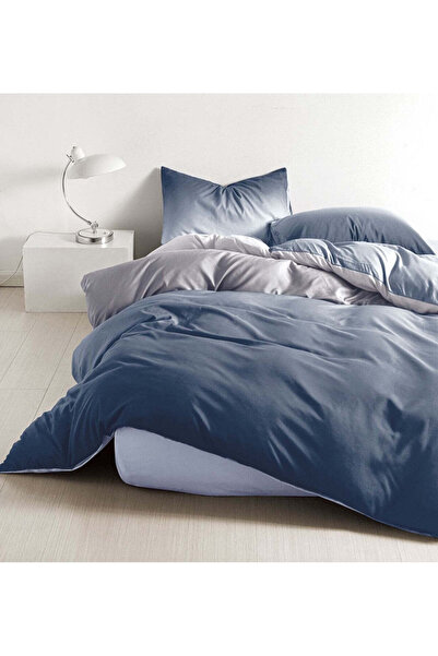 trendyhome Double Bed Linen, Satin Cotton 4-Piece Set – Degrade Blue/Grey