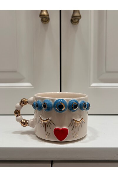 Port Aksesuar Nazar Süslü Kız Tasarımlı 24K Altın Dekorlu El Yapımı Seramik M...