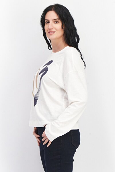 edc Women Round Neck Long Sleeve Graphic Print T-Shirt, White