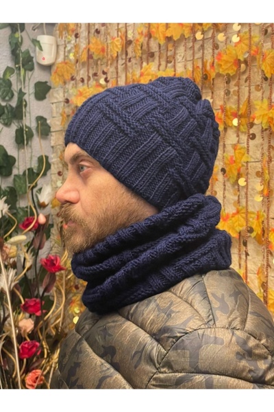 Gönülden Tasarım Hand Knitted Men's Beanie Neck Collar Set