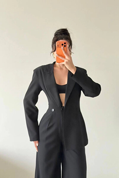 Eka Women's Black Suit-Looking Jacketed Jumpsuit 1041-2735