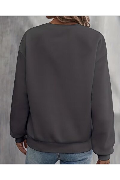 FAVORİST Women's Solid Unprinted Circular Neck Sweatshirt