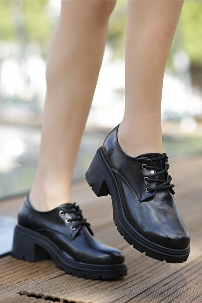 kajal ayakkabı Jvl 023 Lace-Up Thick Heeled Loafer