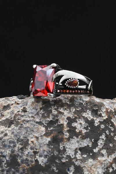 Prestige Hz. Ali Zülfikar Kılıcı Kırmızı Zirkon Taşlı 925 Ayar Gümüş Yüzük 90...