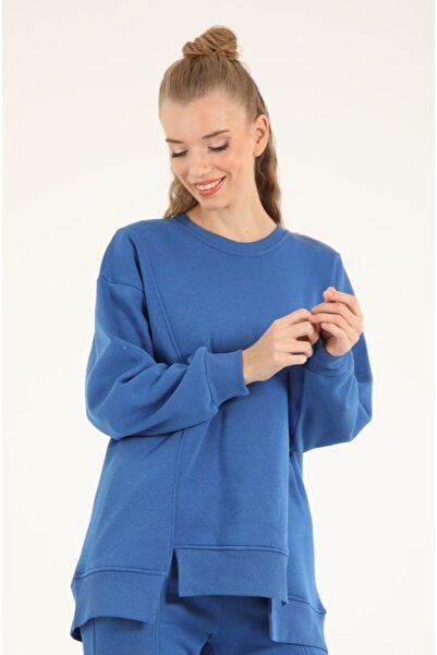 My City 5384 - 3 İplik Ş Fleece-Lined Casual Basic Women's Sweatshirt with Zipper Detail on the Back