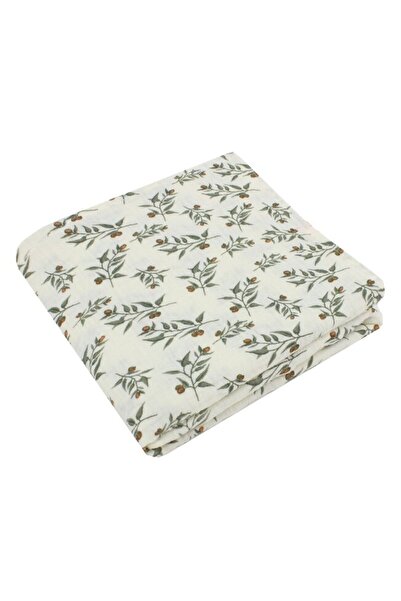 PRICHINDEL Pătură Olivia din muselină cu frunze mici, albă, 80 x 67 cm