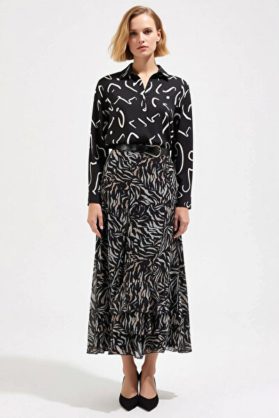 BENERLY Women's Maxi Skirt Flared Fit Animal Print Chiffon Fabric Functional ...