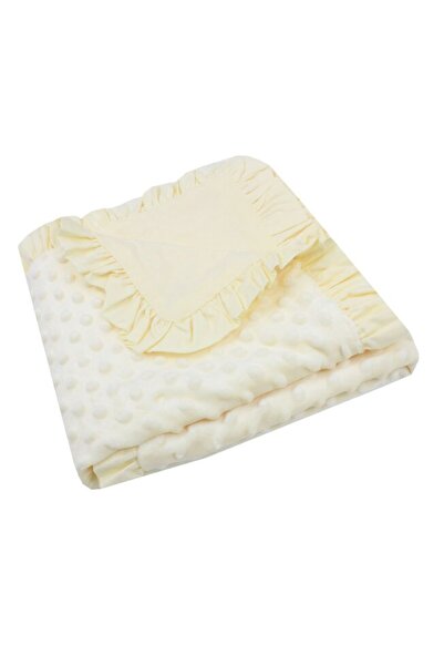 PRICHINDEL Pătură Minky cu dos de bumbac și volane, moale, crem, 100 x 80 cm