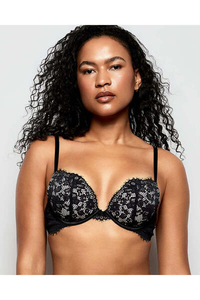 La senza حمالة صدر دانتيل رافعة للأعلى باللونين الأسود والوردي