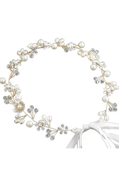 CRM Bridal coronet with white flowers, CRM, gold-wire tiara, 35 cm