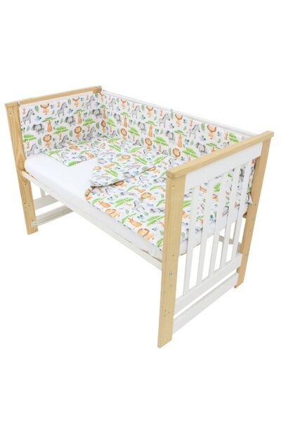 PRICHINDEL Set de lenjerie de pat cu 4 piese, bumbac, zebră și elefant, 120x6...