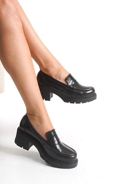 kajal ayakkabı Jvl 025 Classic Thick Heeled Loafer