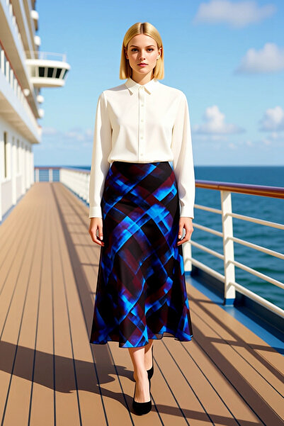 BENERLY Fusta maxi de damă în carouri, cu talie joasă, căptușită cu șifon, fu...