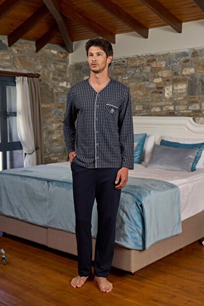 Cossy By Aqua Мъжки пижамен комплект с копчета отпред и тартанов десен Cossyb...