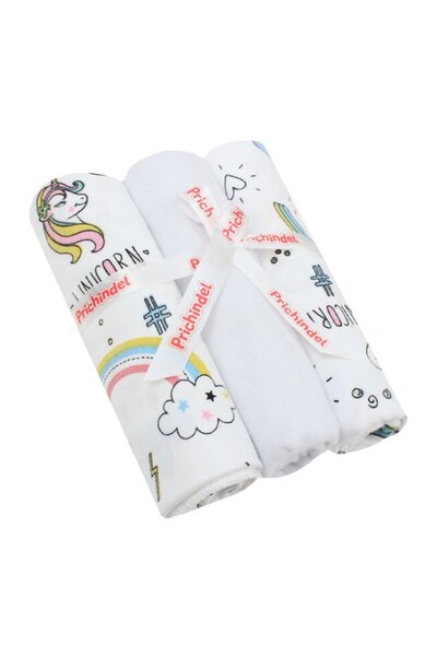 PRICHINDEL Set de 3 scutece din pânză, flanel bumbac, Unicorn, multicolor, 80...